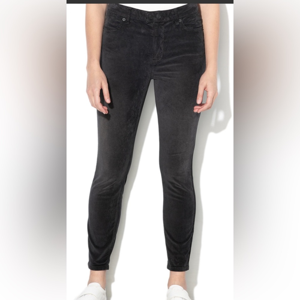 New Free People Womens Pants W30 Black Velvet/ Corduroy Skinny Stretch Ankle